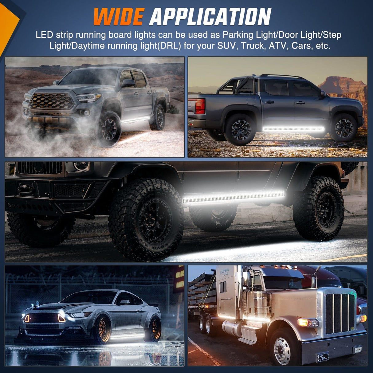 Led light Strip 2PCS 70 Inch Emergency Strobe Light Strip 1125 LED Running Board Lights White Flexible Side Flashing Warning Caution Safety Waterproof for Truck Construction Vehicles Pickup