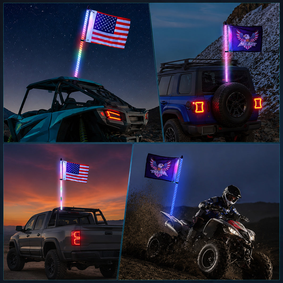 LED Whip Light 1 PC 3FT COB RGB Lighted Antenna Whips with Spring Base Remote & App Control DIY Chasing Patterns for Can-am Offroad ATV UTV RZR Polaris Dune Buggy 4-Wheeler Truck
