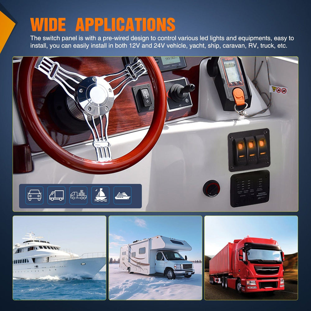 Rocker Switch 3Gang Aluminum 5Pin ON/Off Rocker Switch Panel Orange