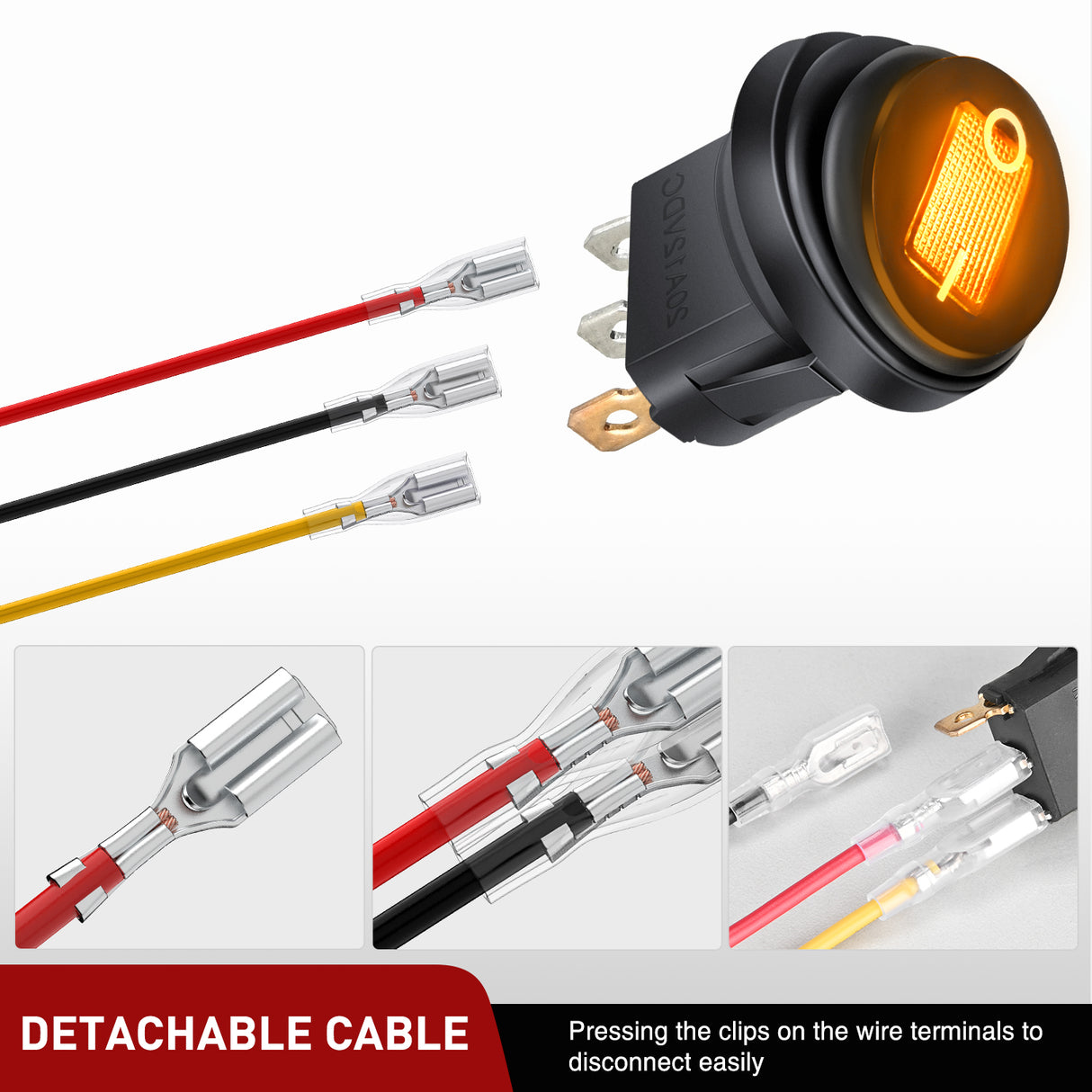 Nilight 5Pcs Waterproof Round Rocker Toggle Yellow LED Switch 12V 20A 3 Pin ON Off SPST for Car Truck Boat Marine Automotive RV with Locked Terminal Wires