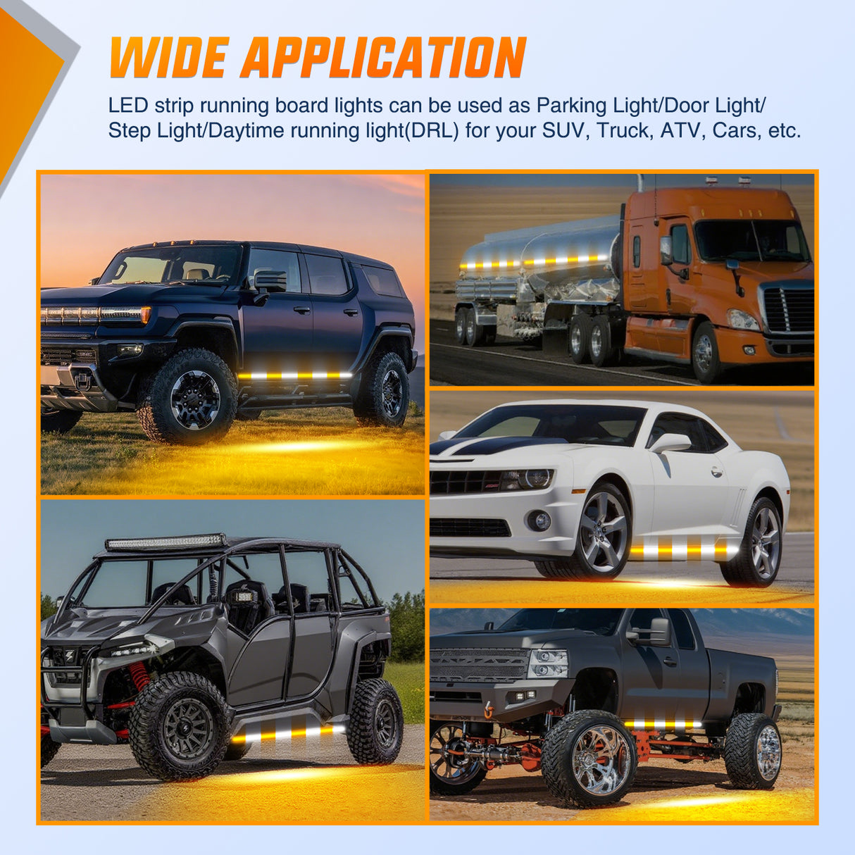 Nilight 2PCS 70 Inch Emergency Strobe Light Strip with Controller 864 LED Amber White Running Board Lights Flexible Side Flashing Warning Caution Safety Waterproof for Truck Construction Pickup