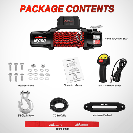 winch hook 12000 lb ATV/UTV Electric Winch Kit With Synthetic Rope 3-IN-1 Smart Remote