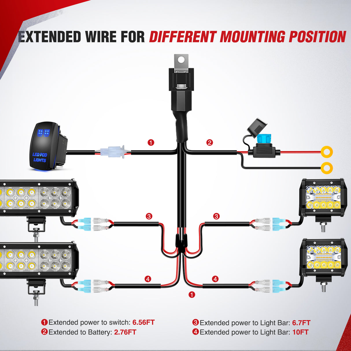 Nilight 16AWG LED POD Lights Wiring Harness Kit 12V On Off 5Pin Rocker Switch Laser Waterproof Toggle Power Relay Blade Fuse for Cars Jeep Boat ATV Trucks - 4 Leads Bule