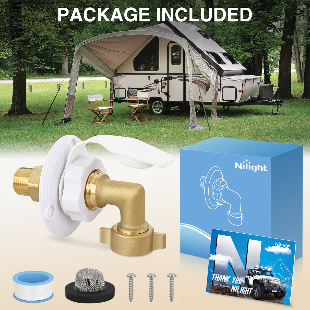 RV City Water Inlet with Check Valve & 90 Degree Hose Elbow 1/2Inch NPT Male to 3/4Inch GHT Female City Water Fill Inlet Flange Connection Fittings Connector Replacement for RV Camper Trailer Marine