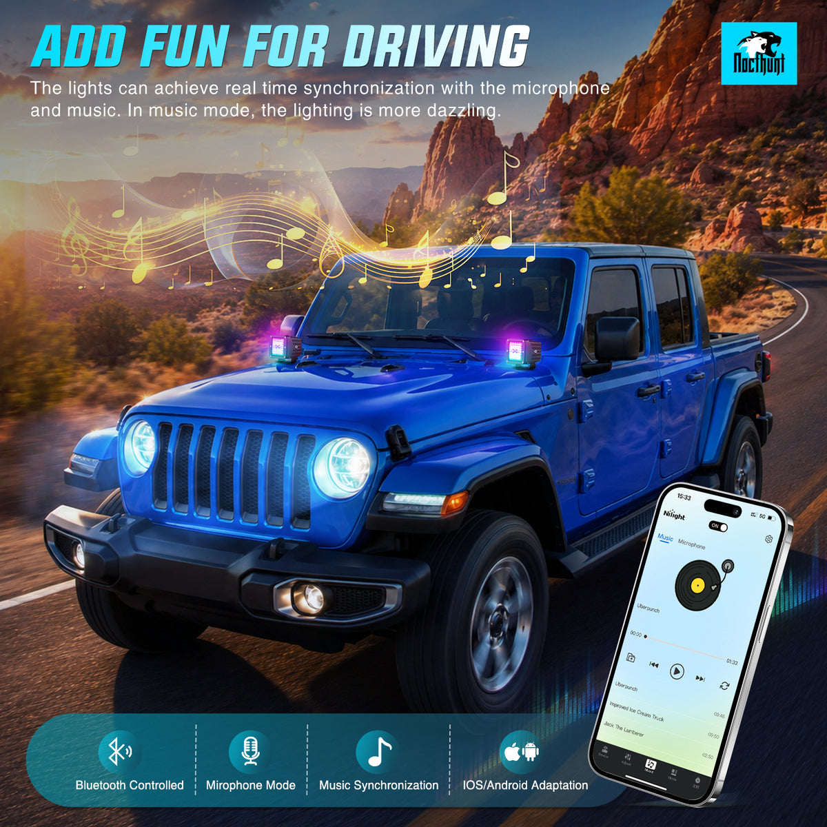 LED Pods 3 Inch 18W Cube Flood Offroad Work Light with RGB Halo Strip Multi Chasing Flash Strobe Mode APP & Remote Control IP67 Waterproof for Truck Pickup Golf Cart SUV ATV UTV 4x4 Van Camper