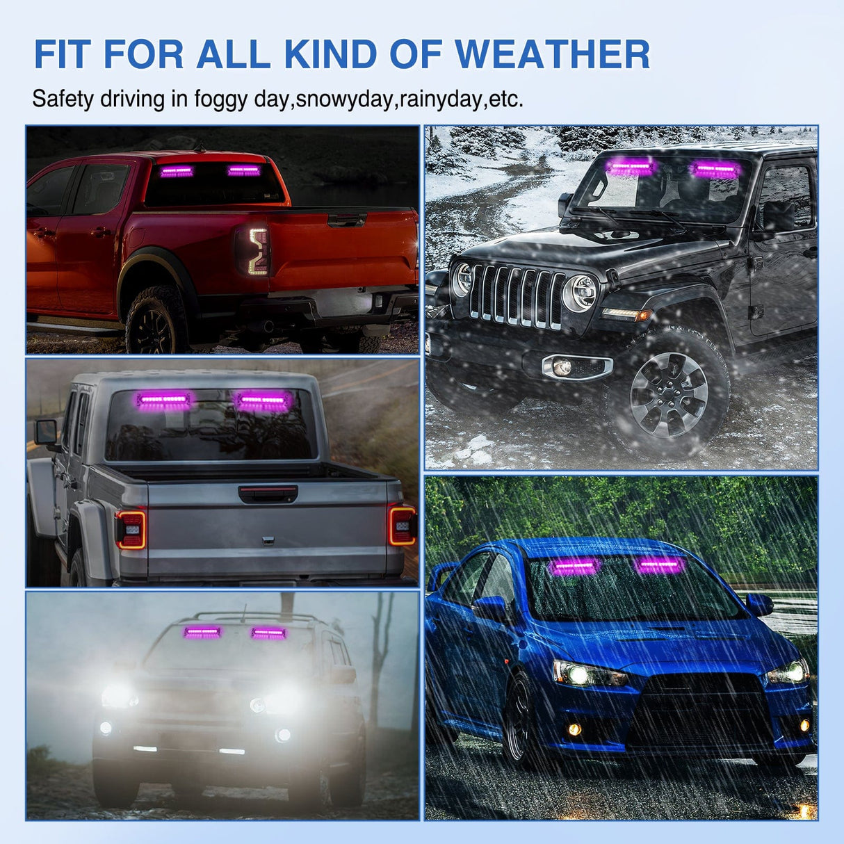 Led Strobe Light 24LED Emergency Strobe Traffic Advisor Light Bar 2 in 1 Purple Dash Warning Safety Flashing Lights Front/Rear Windshield Construction Lights for Trucks Cars Plow Police Firefighter Vehicles