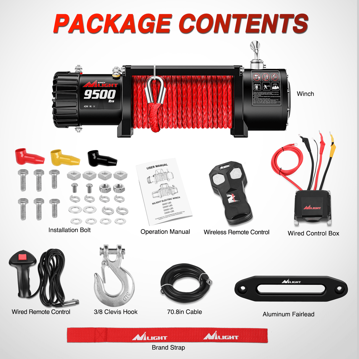 winch hook 9500 lb ATV/UTV Electric Winch Kit With Synthetic Winch Rope