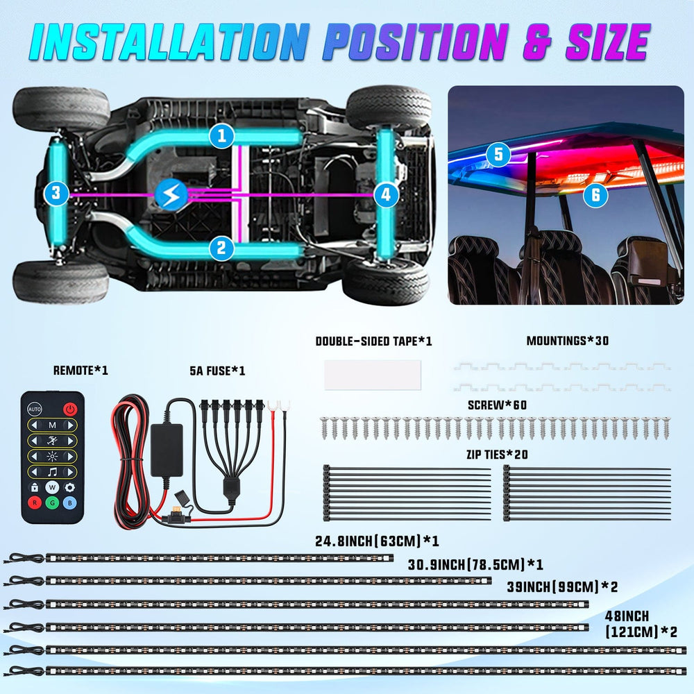 Led light Strip 6Pcs Golf Cart Underglow Light Kit for EZGO Yamaha Club Car