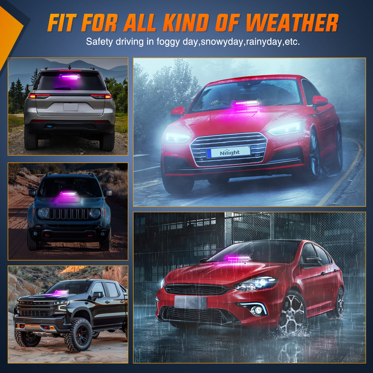 12LED Traffic Advisor Strobe Light Bar Purple White Emergency Warning Hazard Safety Dash Front/Rear Windshield Flashing Lights for Cars Trucks Police Firefighter Plow Construction Vehicles