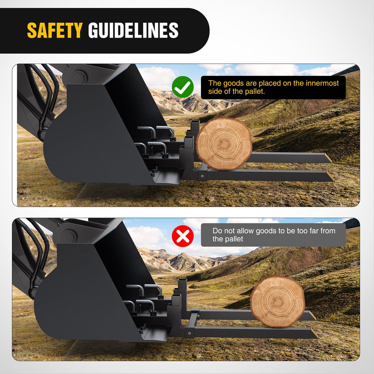 Tractor Hook 60Inch 4000lbs Clamp on Pallet Forks Heavy Duty Tractor Forks with Adjustable Stabilizer Bar