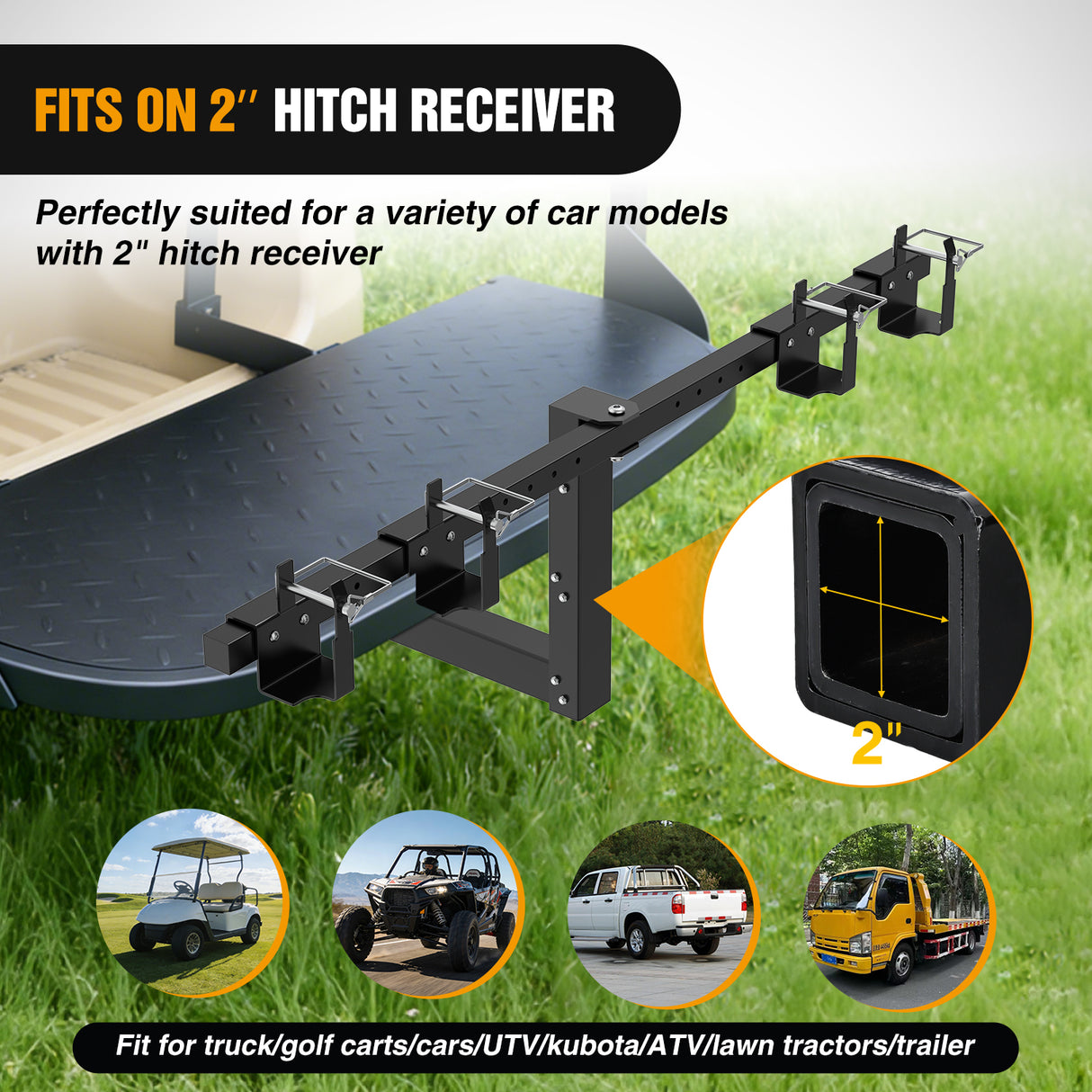 Tow Hooks & Truck Tie Downs & Anchors Dual Trash Can Hauler Hitch Adjustable Height Garbage Can Towing Hitch Carrier Double Trash Can Transporter Trailer Hitch for Truck SUV ATV UTV Golf Cart Lawn Tractor with 2 Inch Receiver