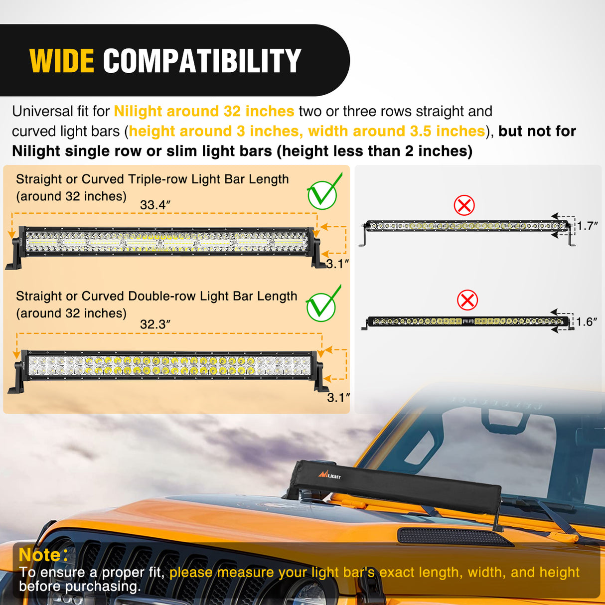 light cover LED Light Bar Cover 32 Inches Black Nylon Protective Sleeve Universal Fit Straight and Curved Bar Waterproof Dustproof Scratch-Proof Light Cover for Driving Off Road Lights