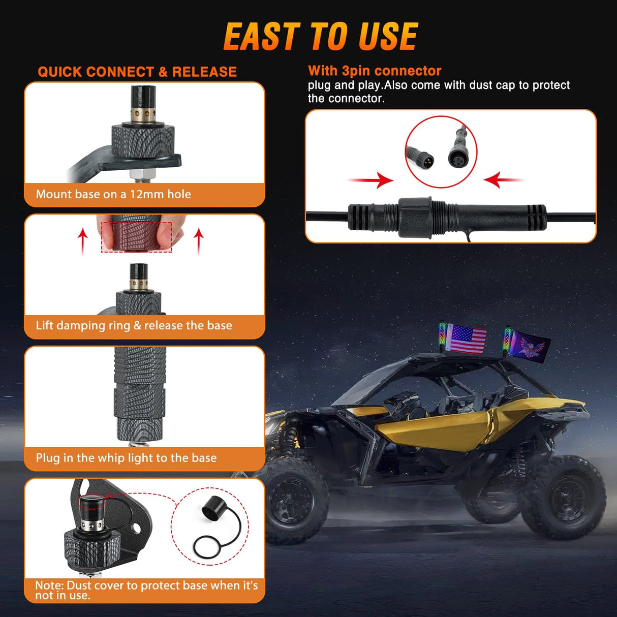 LED Whip Light 2Pcs 1FT Spiral Antenna Bluetooth Remote App Control Led Fat Whip Light