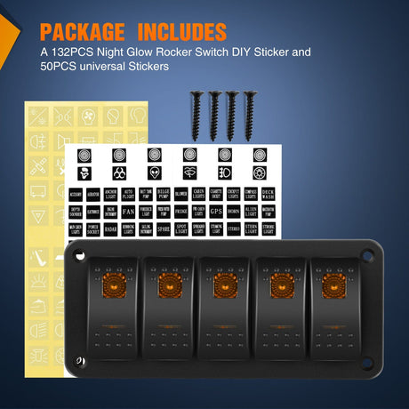 Rocker Switch 5Gang Aluminum 5Pin ON/Off Rocker Switch Panel Orange