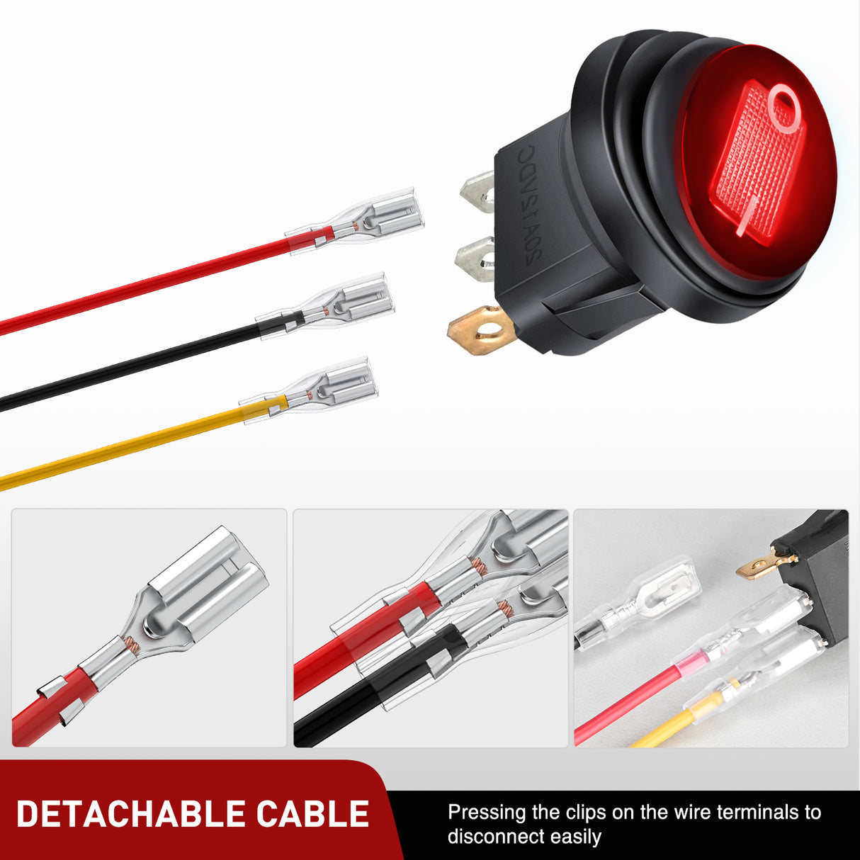 Nilight 5Pcs Waterproof Round Rocker Toggle Red LED Switch 12V 20A 3 Pin ON Off SPST for Car Truck Boat Marine Automotive RV with Locked Terminal Wires