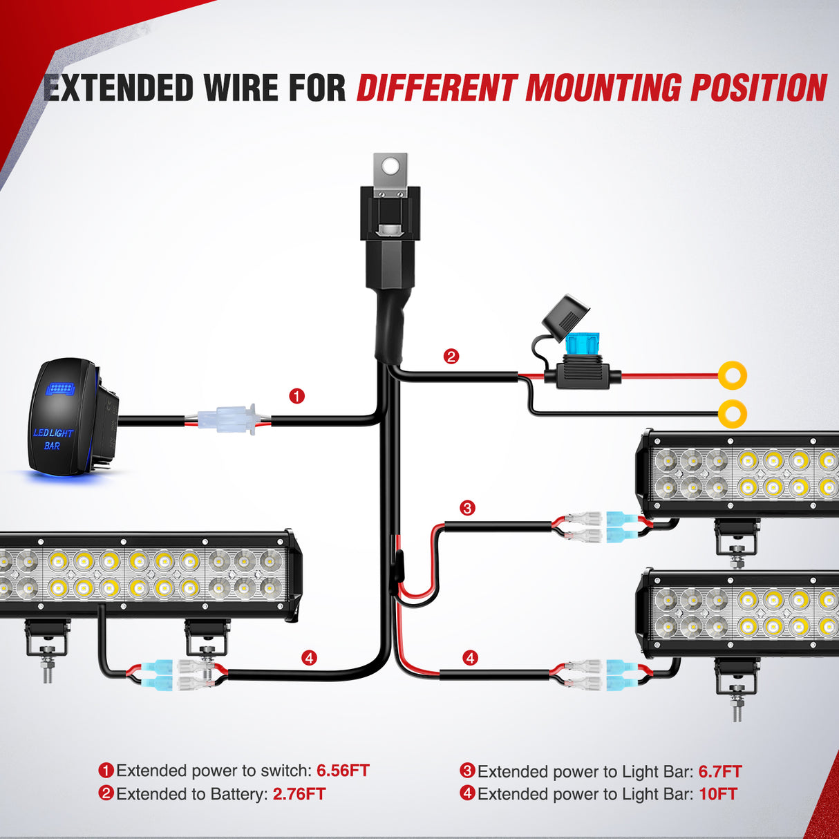 Nilight 16AWG LED Light Bar Wiring Harness Kit 12V On Off 5Pin Rocker Switch Laser Waterproof Toggle Power Relay Blade Fuse for Cars Boat ATV Trucks - 3 Leads Bule