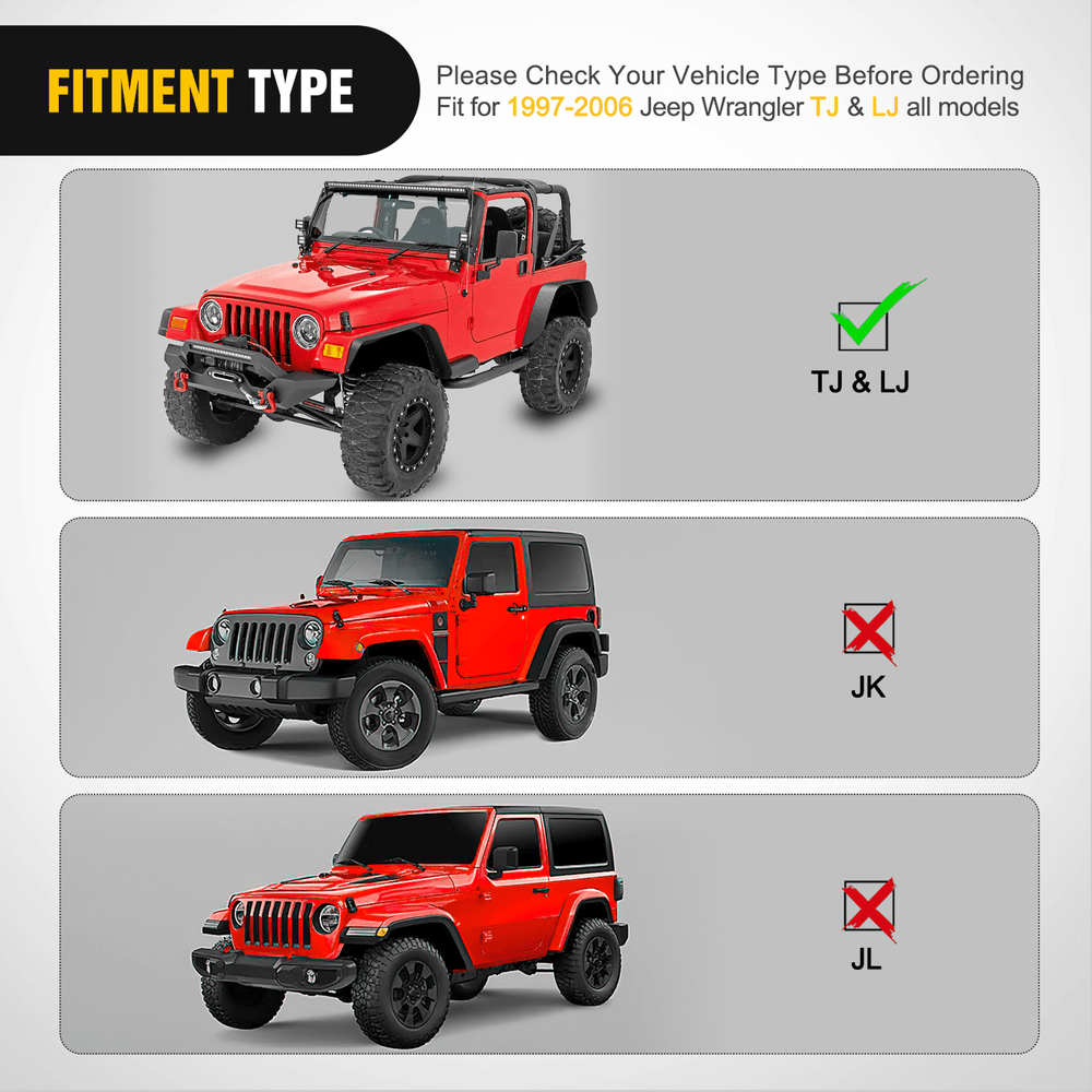 Fender Off-Road Fender Flares Kit Compatible with 1997 1998 1999 2000 2001 2002 2003 2004 2005 2006 Wrangler TJ & LJ