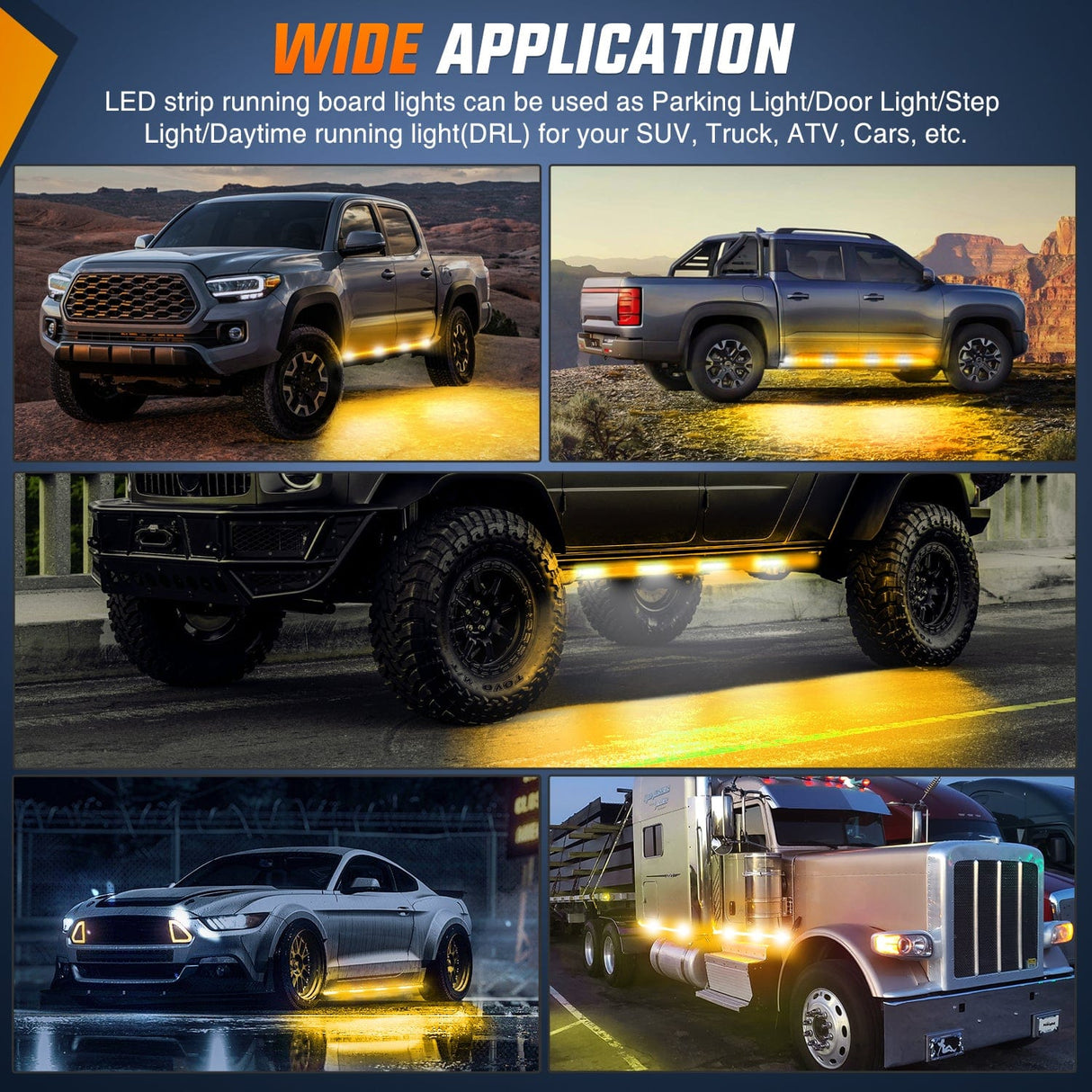 Led light Strip 2PCS 70 Inch Emergency Strobe Light Strip 1125 LED Running Board Lights Amber White Flexible Side Flashing Warning Caution Safety Waterproof for Truck Construction Vehicles Pickup