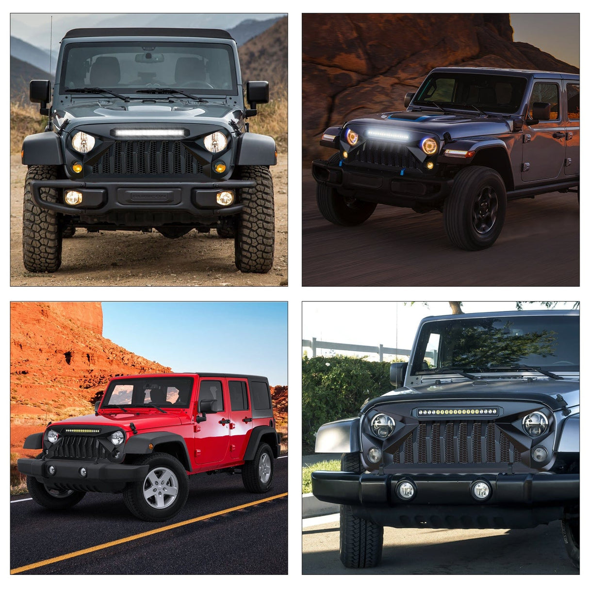 Front Bumper Front Bumper Grill Cover for 2007 2008 2009 2010 2011 2012 2013 2014 2015 2016 2017 2018 Wrangler JK/JKU Rubicon, & Sahara Sport with LED Work Light Pods Matte Black