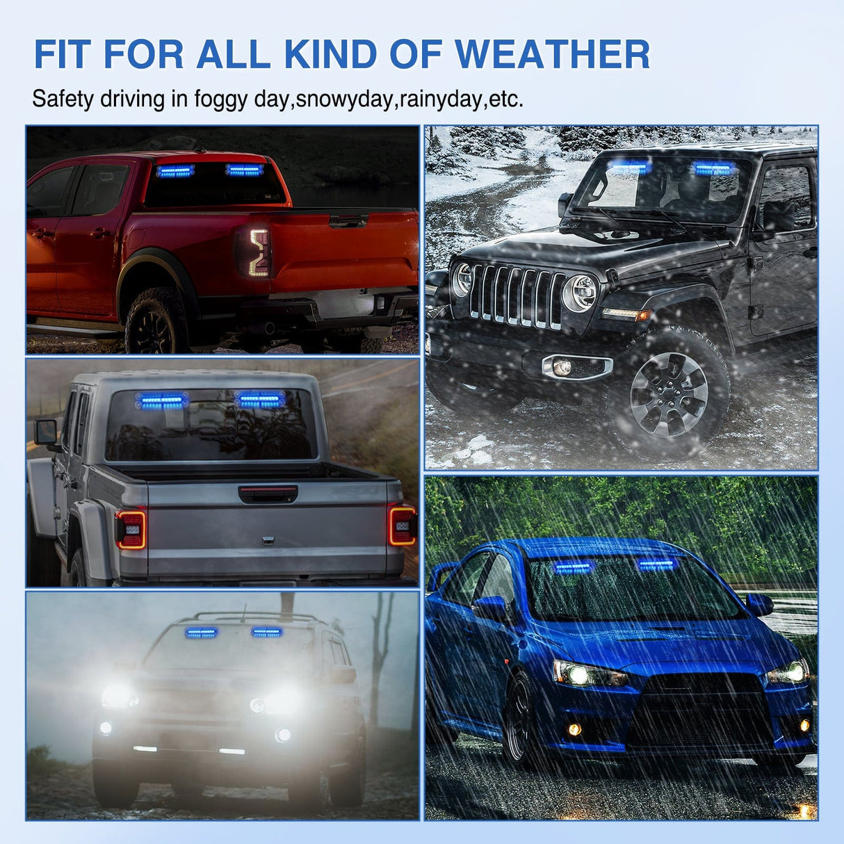 Led Strobe Light 24LED Emergency Strobe Traffic Advisor Light Bar 2 in 1 Blue Dash Warning Safety Flashing Lights Front/Rear Windshield Construction Lights for Trucks Cars Plow Police Firefighter Vehicles