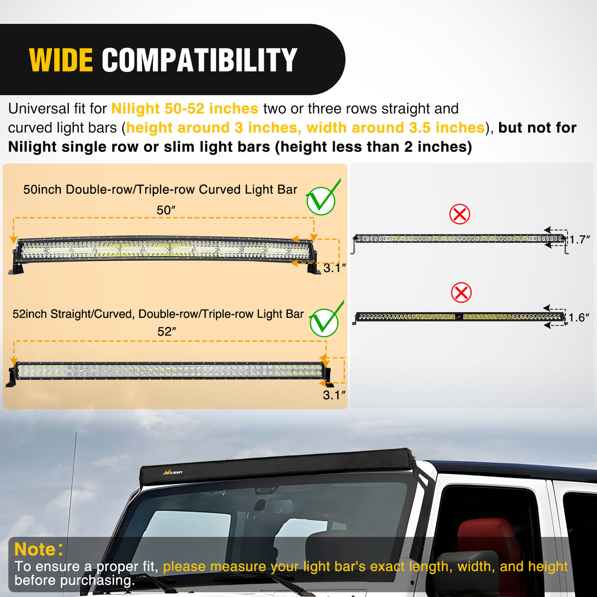 light cover LED Light Bar Cover 52 Inches Black Nylon Protective Sleeve Universal Fit Straight and Curved Bar Waterproof Dustproof Scratch-Proof Light Cover for Driving Off Road Lights