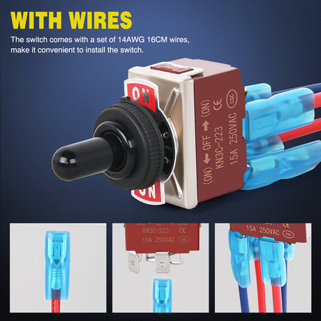 Nilight 4Pin Reverse Polarity Toggle Switch 2PCS 12V Momentary Rocker Switches 30A On Off On DPDT 3 Position Waterproof Boot Cap Jack Motor Control w/14 Gauge Wires
