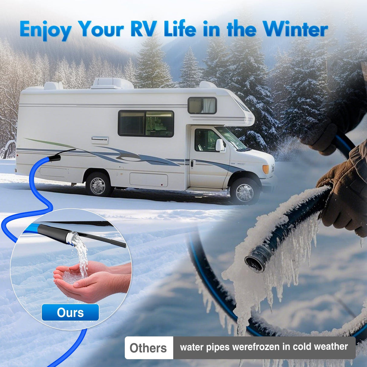 RV Parts 50FT Heated Water Hose RV 5/8inch Inside Diameter -45°F Freeze Protaction Antifreeze Garden Drinking Hoses with Saving Thermostat and Smart Heat System for Winter Camper Supply Accessories