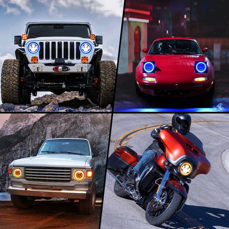 LED Headlight 7 Inch Round LED Halo Headlights w/Turn Signal Amber Light Blue DRL High Low Beam 7Inch Headlight Compatible with 2007 2008 2009 2010 2011 2012 2013 2014 2015 2016 2017 2018 Wrangler JK JKU