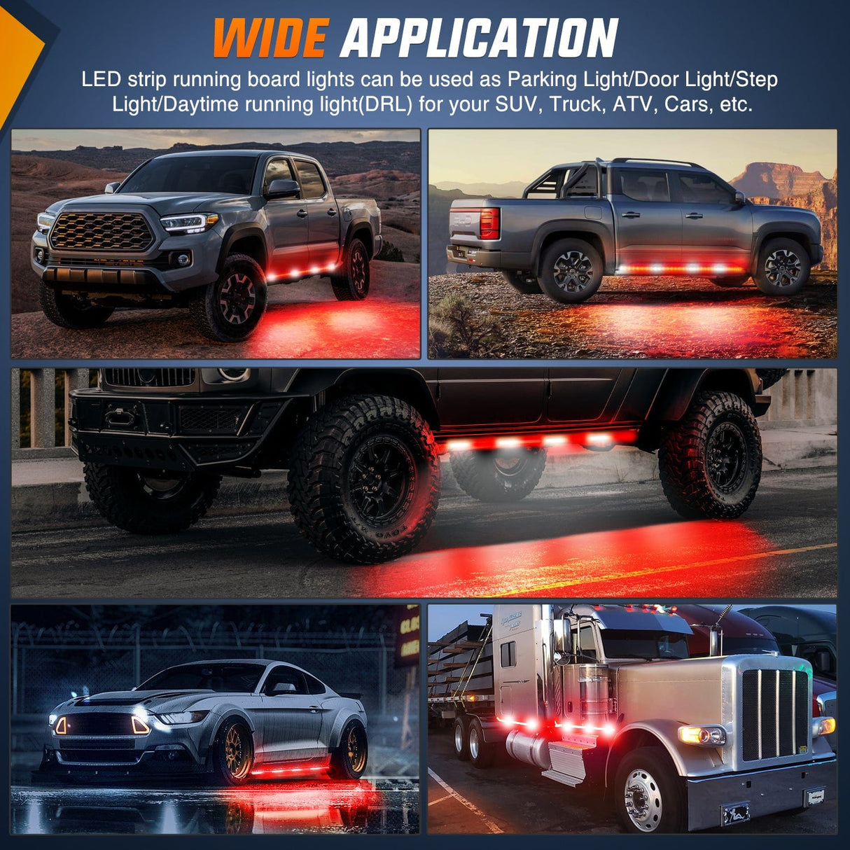 Led light Strip 2PCS 70 Inch Emergency Strobe Light Strip 1125 LED Running Board Lights Red White Flexible Side Flashing Warning Caution Safety Waterproof for Truck Construction Vehicles Pickup