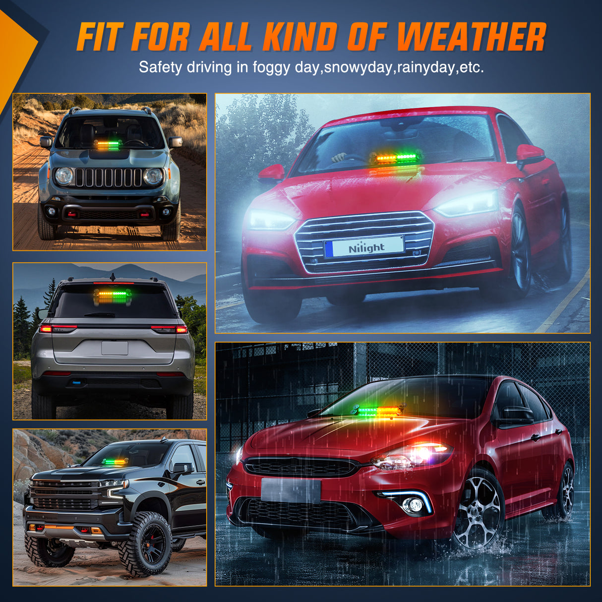 Nilight 12LED Traffic Advisor Strobe Light Bar Amber Green Emergency Warning Hazard Safety Dash Front/Rear Windshield Flashing Lights for Cars Trucks Police Firefighter Plow Construction Vehicles