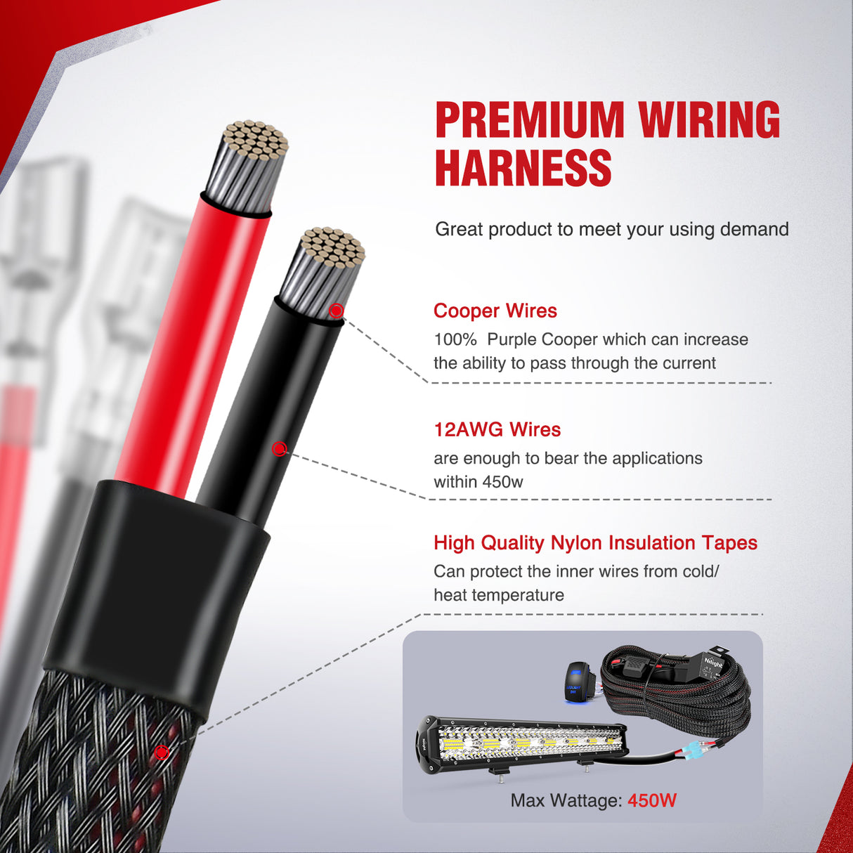 Nilight Wiring Harness Kit Nylon 12 AWG 1 Lead 12V 5Pin Rocker Switch Laser On Off Power Relay Blade Fuse for LED Light Bar Off Road Lights on Cars Jeep Boat Trucks