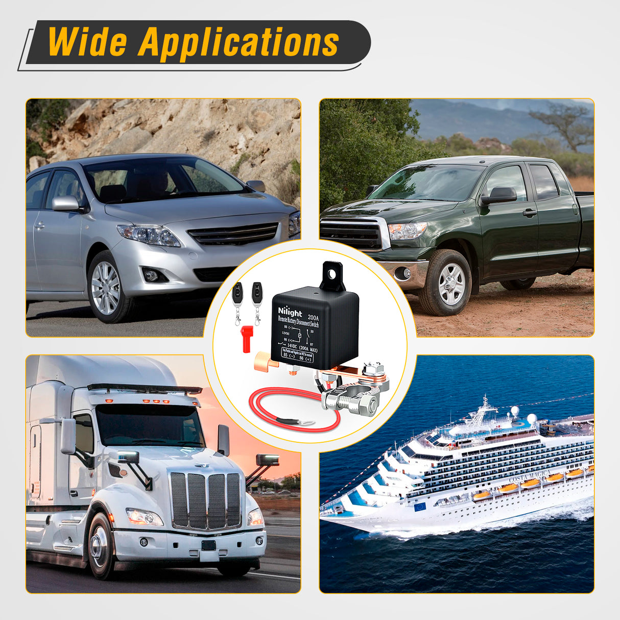 Remote Battery Disconnect Switch 12V 200A Car Anti-Theft Kill Switches Upgrade Prevent Power Drain with Wireless Remote Control Relay Fobs for Auto Truck RV Boat