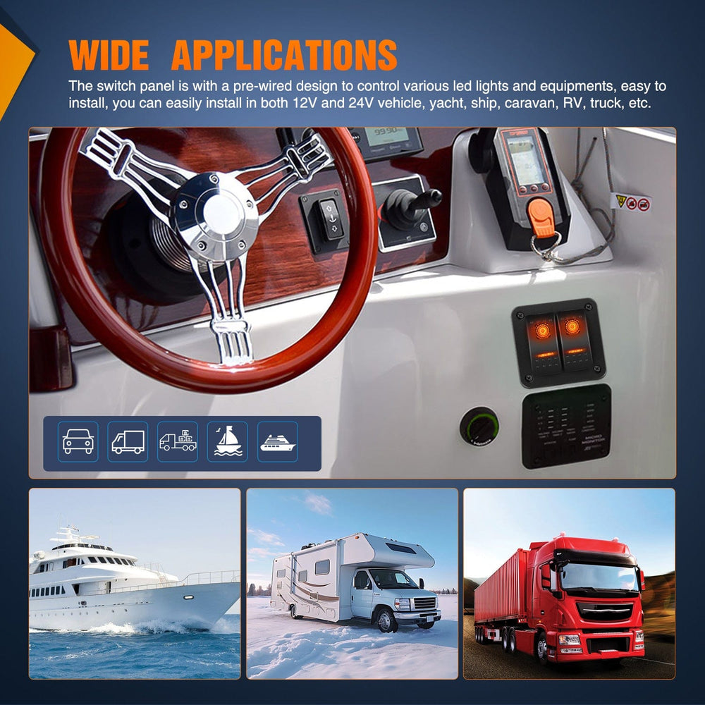 Rocker Switch 2Gang Aluminum 5Pin ON/Off Rocker Switch Panel Orange