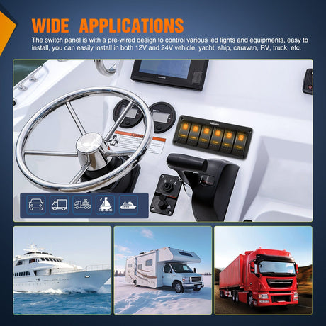 Rocker Switch 6Gang Aluminum 5Pin ON/Off Rocker Switch Panel Orange