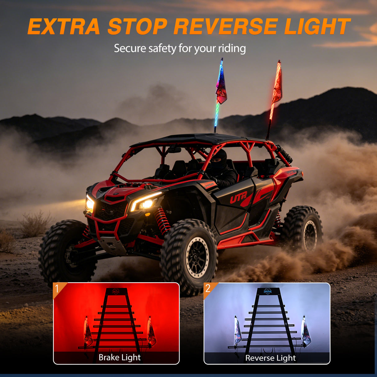 RGB Whip Light 1PC 4FT Lighted Antenna Whips with Remote & App Control DIY Chasing Patterns Brake Reverse Lights for ATV UTV Polaris RZR Can-am Dune Buggy Pickup Trucks Jeep