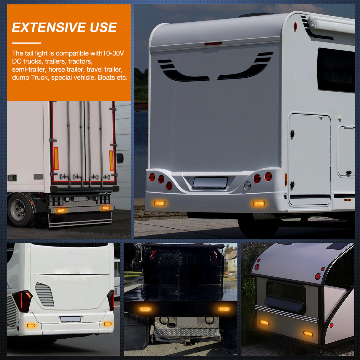 5.5 Inch Aluminum Housing Tail Light 2 PCS 24 LED Amber Left Right Turn Signals Marker Lights Surface Mount IP67 Waterproof for 10-30V RV Camper Trailer Truck Bus Boat