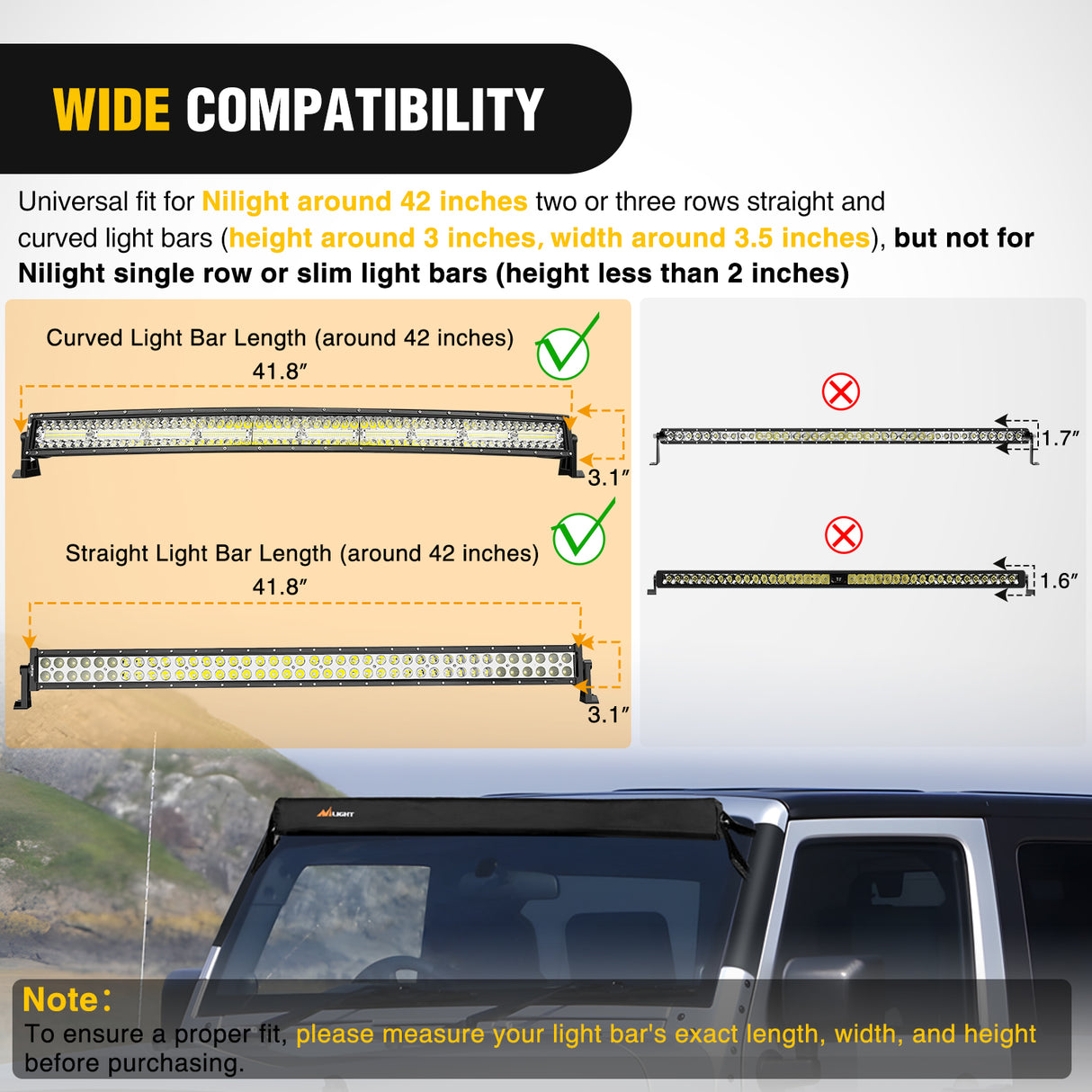 LED Light Bar Cover 42 Inches Black Nylon Protective Sleeve Universal Fit Straight and Curved Bar Waterproof Dustproof Scratch-Proof Light Cover for Driving Off Road Lights