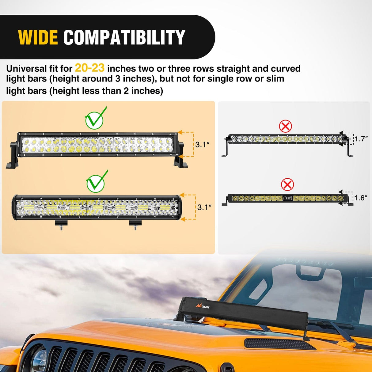 light cover LED Light Bar Cover 22 Inches Black Nylon Protective Sleeve Universal Fit Straight and Curved Bar Waterproof Dustproof Scratch-Proof Light Cover for Driving Off Road Lights
