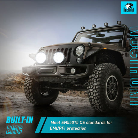 LED Light Bar 9Inch 140W Round Offroad Light with Yellow Black Covers Hyper Spot Beam Work Light (Pair) | 12 AWG DT Connector Wiring Harness Kit