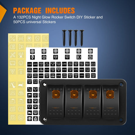 Rocker Switch 4Gang Aluminum 5Pin ON/Off Rocker Switch Panel Orange