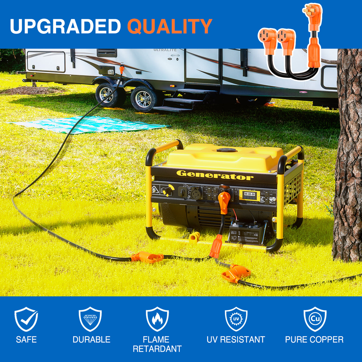 Nilight 50 Amp to 50 Amp RV Y Splitter Adapter Cord 50A Male Plug to Two 50A Female Outlet NEMA 14-50P 14-50R Pure Copper STW 10 AWG Heavy Duty Cable for RV Camper Generator