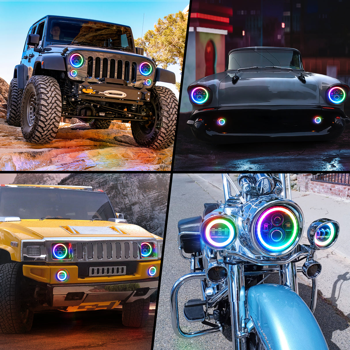 Headlight Assembly 7 Inch RGB LED Headlight and 4 Inchs Fog Light w/Turn Signal APP Remote Control Round Headlights Compatible with 2007 2008 2009 2010 2011 2012 2013 2014 2015 2016 2017 2018 Wrangler JK JKU