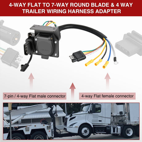 Accessories 4 Way Flat to 7 Way RV and 4 Way Trailer Wiring Harness Adapter w