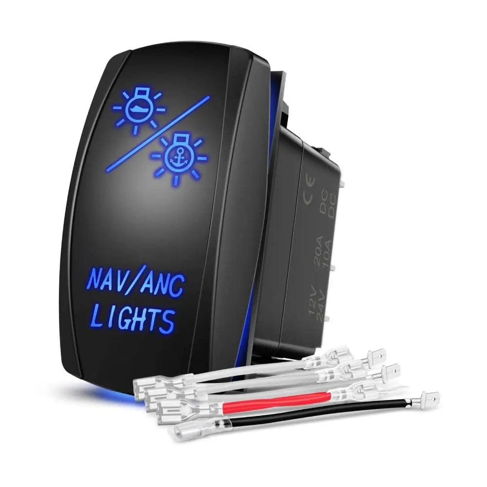 Rocker Switch 7Pin DPDT On/Off Momentary NAV/ANC Lights Rocker Switch Blue