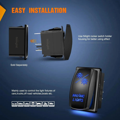Rocker Switch 7Pin DPDT On/Off Momentary NAV/ANC Lights Rocker Switch Blue