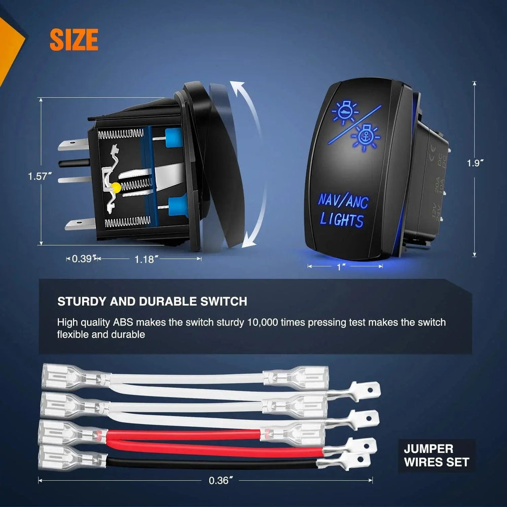 Rocker Switch 7Pin DPDT On/Off Momentary NAV/ANC Lights Rocker Switch Blue