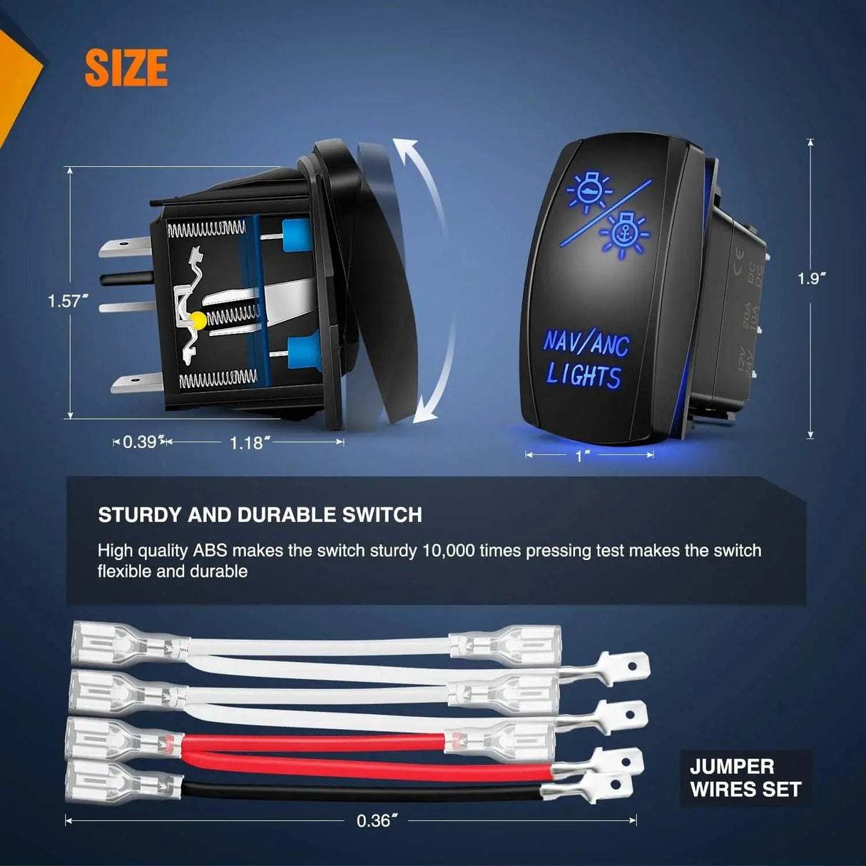 Rocker Switch 7Pin DPDT On/Off Momentary NAV/ANC Lights Rocker Switch Blue