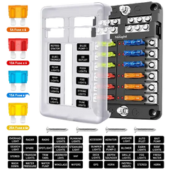 12 Way Blade Fuse Block 12 Circuits with Negative Bus Fuse Box Holder LED Indicator ATO/ATC Fuse Panel Waterproof Cover