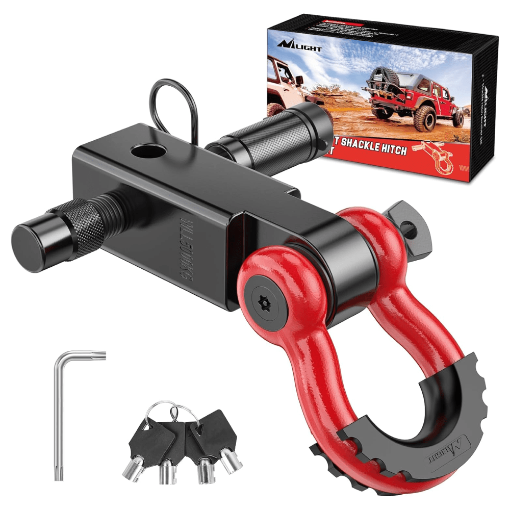 2 Inch Anti-Theft Shackle Hitch Receiver Set Red Black Nilight