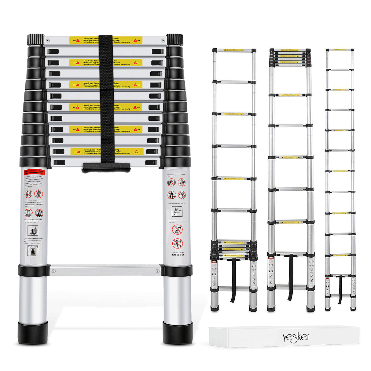 12.5ft Telescoping Ladder Aluminum Telescopic Extension Multi Purpose Ladders EN131 Certified - Extendable with Spring Load Locking Mechanism Non-Slip - 330 lb Max Capacity, Silver/Black (25% OFF Final Checkout)